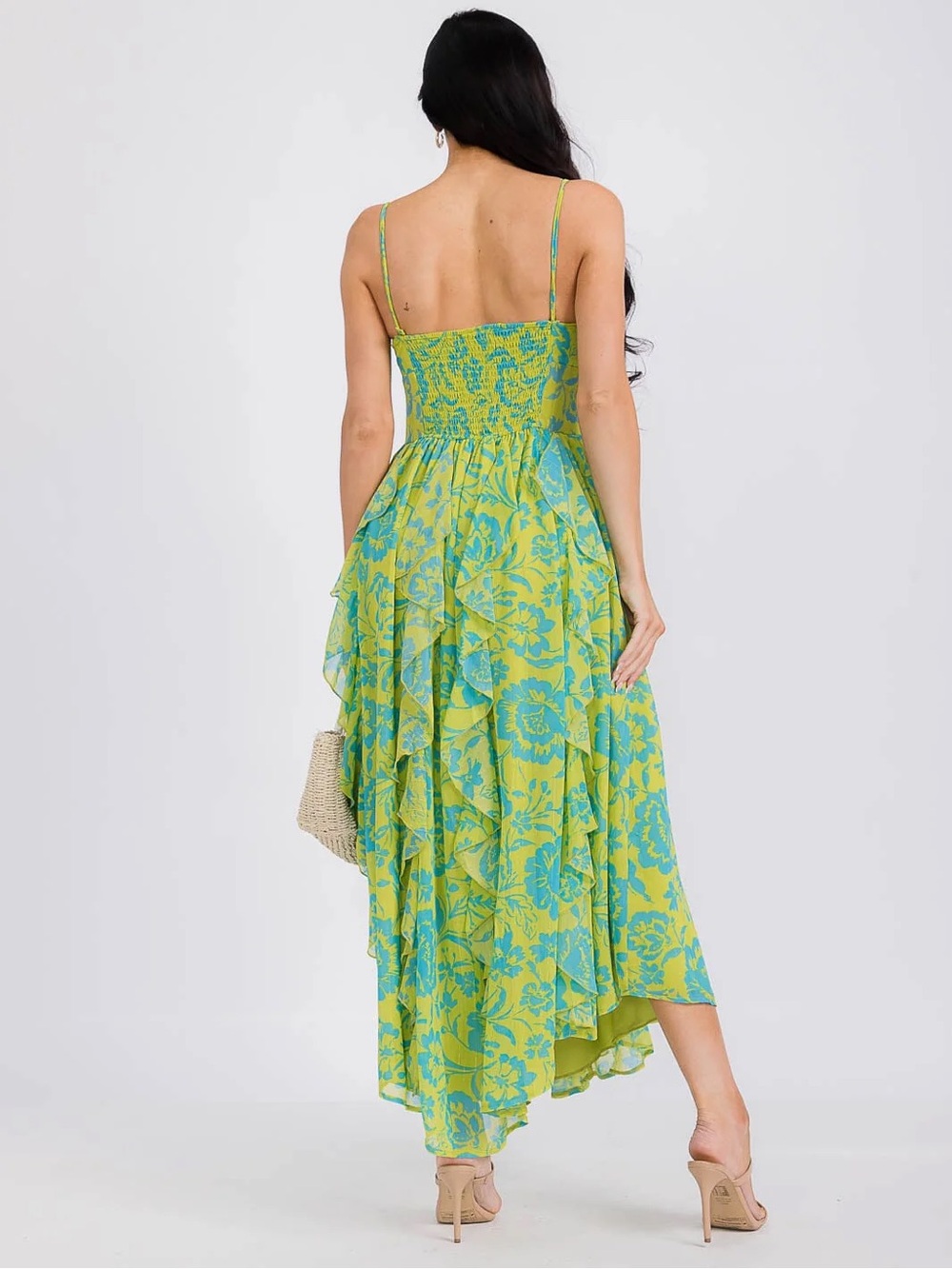 Velvet Lime Green and Teal Maxi Dress - Picture 3 of 7